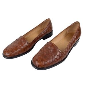 Orvis Women Basket Weave Leather Loafer Flats 6.5 Brown Preppy Academia Office